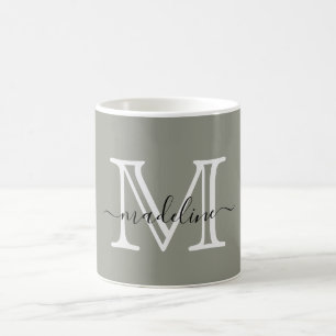Modern Elegant Script Evergreen Fog Monogram Koffiemok