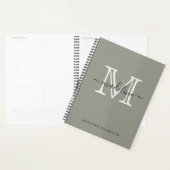 Modern Elegant Script Evergreen Fog Monogram Planner (Display)