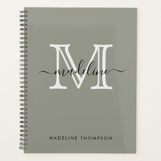 Modern Elegant Script Evergreen Fog Monogram Planner (Voorkant)