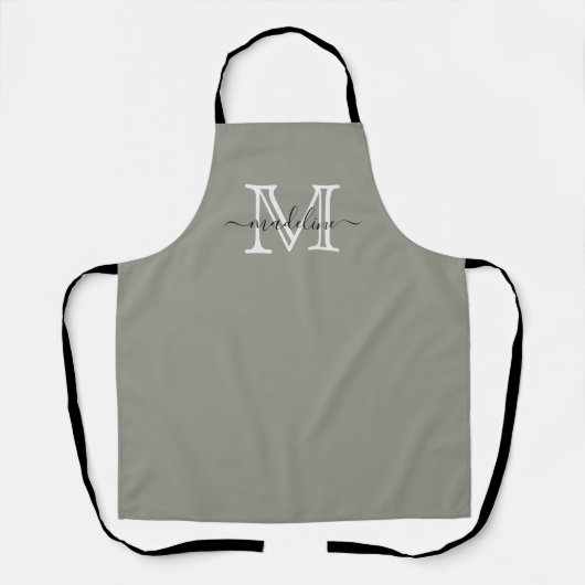 Modern Elegant Script Evergreen Fog Monogram Schort (Voorkant)