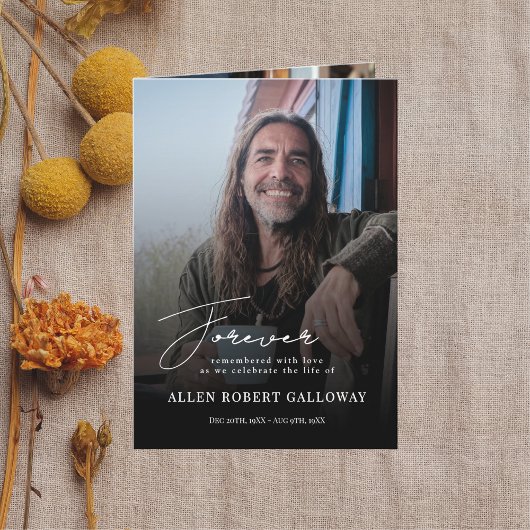 Modern Elegant Script Foto Gevouwen Uitvaartprogra Programma