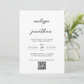 Modern Elegant Script Foto QR code RSVP bruiloft Kaart (Staand voorkant)