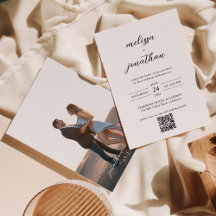 Modern Elegant Script Foto QR code RSVP bruiloft
