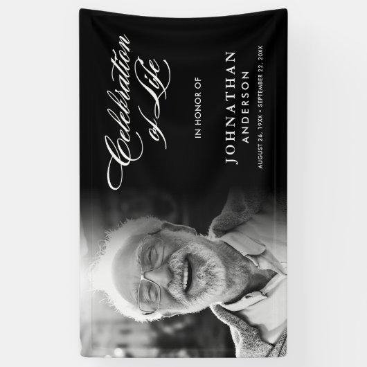 Modern Elegant Script & Foto Viering van het Leven Spandoek (Verticaal)