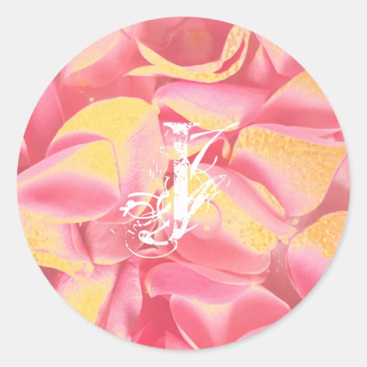 Modern Elegant Script Goud Roze Monogram Sjabloon Ronde Sticker (Voorkant)