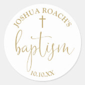 Modern Elegant Script Gouden Dopen Ronde Sticker (Voorkant)