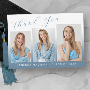 Modern Elegant Script Gradient Blue 3 Photo Afstud Bedankkaart