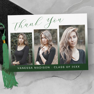 Modern Elegant Script Gradient Green 3 Photo Afstu Bedankkaart