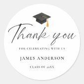 Modern Elegant Script Graduation Thank you Ronde Sticker (Voorkant)
