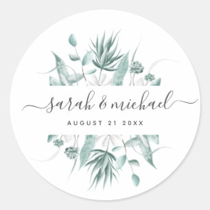 Modern Elegant Script Greenery Wedding Guest Ronde Sticker