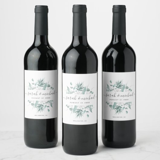 Modern Elegant Script groen bruiloft gunst Wijn Etiket (Flessen)