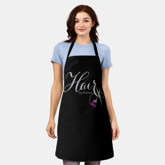 Modern elegant Script-haar op naam zwart Schort (Gedragen)