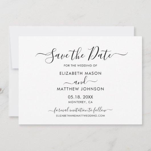 Modern Elegant Script Hart Een foto bruiloft Save The Date (Achterkant)