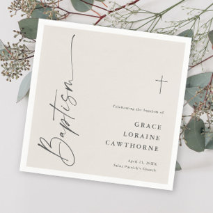 Modern Elegant Script Ivoor Neutral Baptism Servet