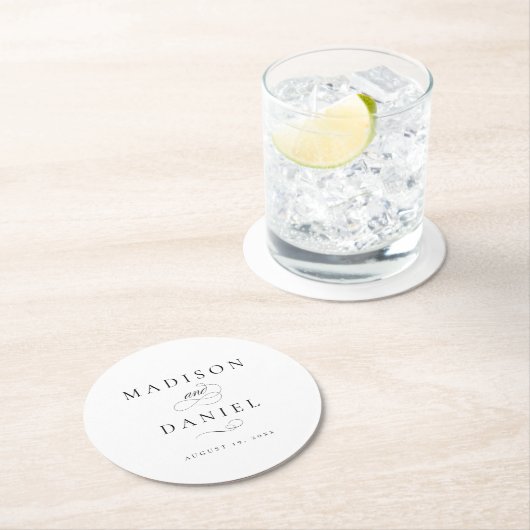 Modern Elegant Script Klassieke bruiloft Ronde Kartonnen Onderzetter (Insitu)