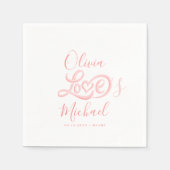Modern elegant script koppels namen roze bruiloft servet (Voorkant)