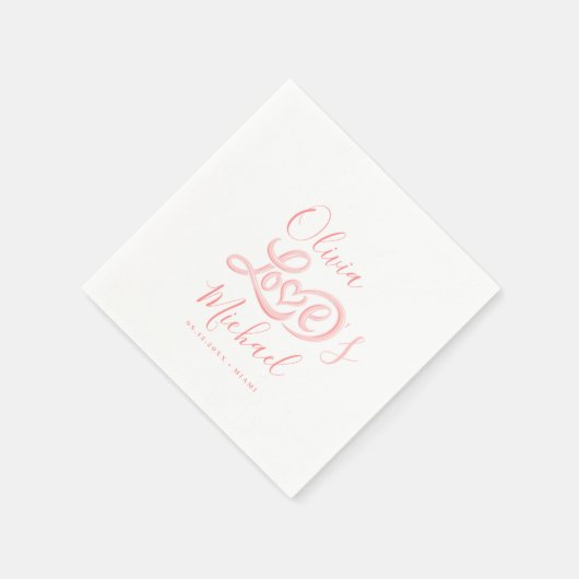 Modern elegant script koppels namen roze bruiloft servet (Hoek)
