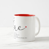 Modern elegant script Love Heart Bae Definition Tweekleurige Koffiemok (Voorkant rechts)
