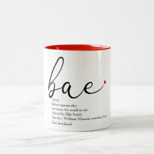 Modern elegant script Love Heart Bae Definition Tweekleurige Koffiemok