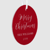 Modern Elegant Script Merry Christmas Red Ornament (voorkant)