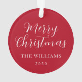 Modern Elegant Script Merry Christmas Red Ornament (achterkant)