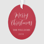Modern Elegant Script Merry Christmas Red Ornament (voorkant)