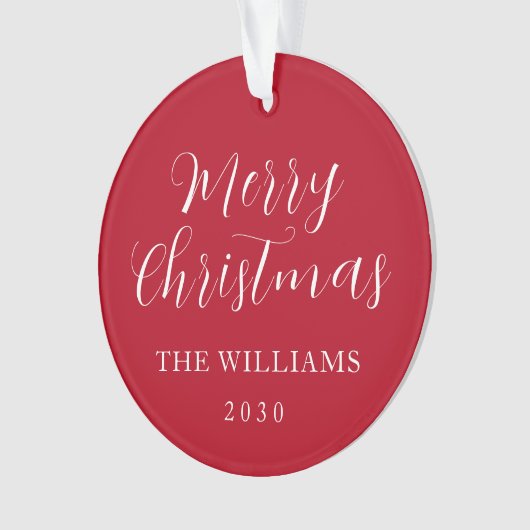 Modern Elegant Script Merry Christmas Red Ornament (voorkant)