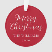 Modern Elegant Script Merry Christmas Red Ornament (voorkant)