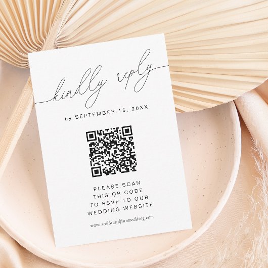 Modern elegant script met QR-code RSVP Kaartje