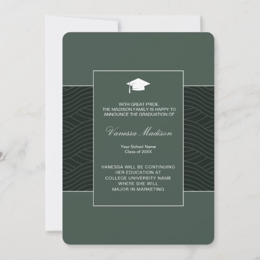 Modern | Elegant Script Mint Green 1 Photo Afstude Aankondiging (Achterkant)