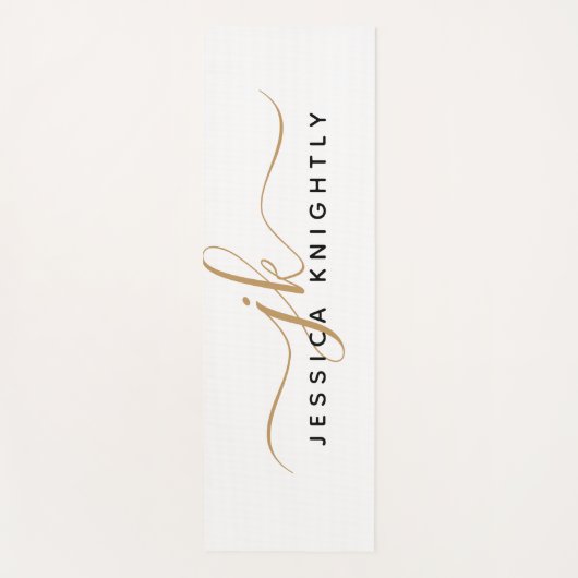 Modern Elegant Script Monogram Initialen Wit Goud Yogamat (Voorkant)