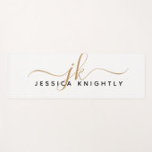 Modern Elegant Script Monogram Initialen Wit Goud Yogamat (Voorkant (horizontaal))