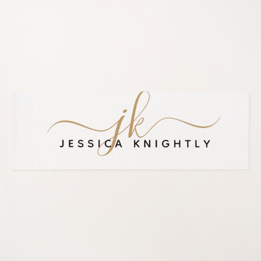 Modern Elegant Script Monogram Initialen Wit Goud Yogamat (Voorkant (horizontaal))