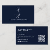 Modern Elegant Script Monogram QR-code Visitekaartje (Voorkant / Achterkant)