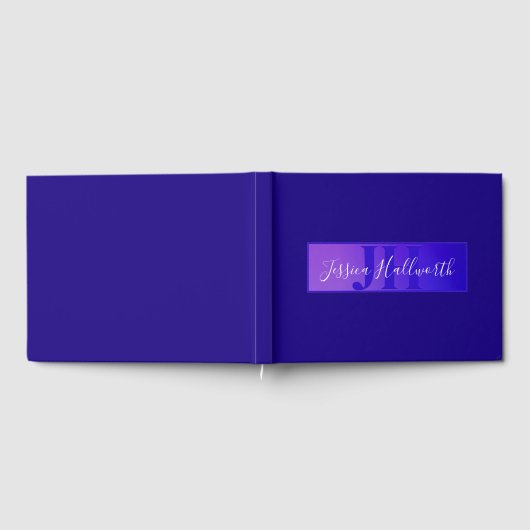 Modern Elegant Script Naam & Monogram Ombre Paarse Gastenboek (Volledig)
