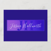 Modern Elegant Script Naam & Monogram Ombre Paarse Informatiekaartje (Voorkant)