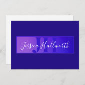 Modern Elegant Script Naam & Monogram Ombre Paarse Informatiekaartje (Voorkant / Achterkant)