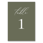 Modern Elegant Script Olijf Bruiloft Tafelnummer (Achterkant)