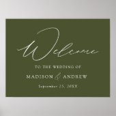 Modern Elegant Script Olijfgroen Bruiloft Welkom Poster (Voorkant)