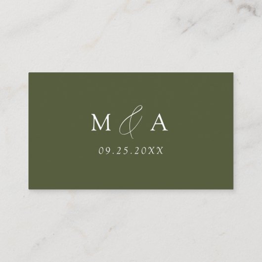 Modern Elegant Script Olijfgroene bruiloft Plaatskaartje (Achterkant)