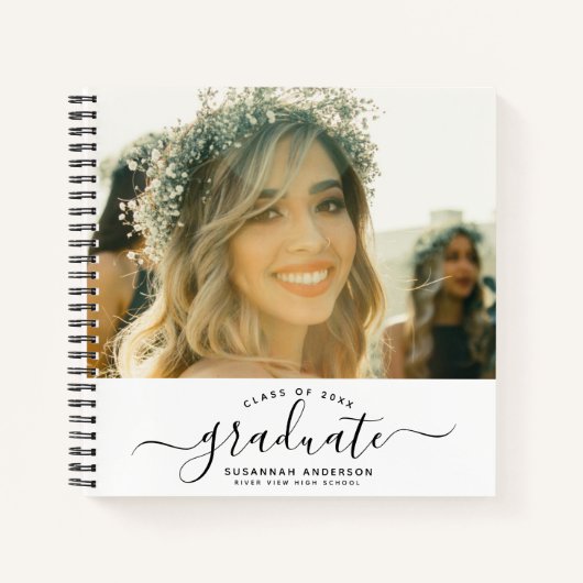 Modern Elegant Script Photo Afstuderen Guest Notitieboek (Voorkant)