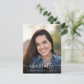 Modern Elegant Script Photo Afstuderen Kaart (Staand voorkant)