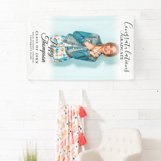 Modern Elegant Script Photo Afstuderen Spandoek (Insitu)