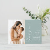 Modern Elegant Script Photo Baptism Bedankkaart (Staand voorkant)