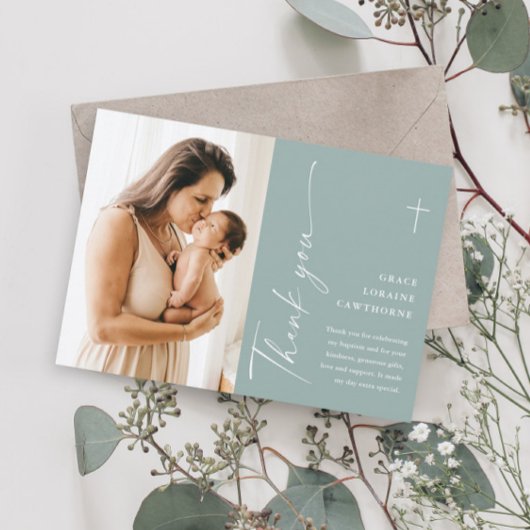 Modern Elegant Script Photo Baptism Bedankkaart