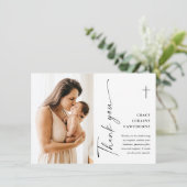 Modern Elegant Script Photo Baptism Bedankkaart (Staand voorkant)