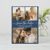 Modern Elegant Script Photo Collage Wedding Save The Date (Staand voorkant)