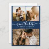 Modern Elegant Script Photo Collage Wedding Save The Date (Voorkant / Achterkant)