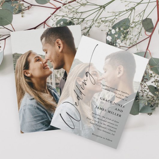 Modern Elegant Script Photo Wedding Kaart