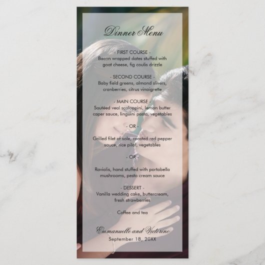 Modern Elegant Script Photo Wedding Menu (Voorkant)